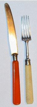 fruit knife and fork with coloured handles