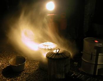 bins in which raku pots are smoking