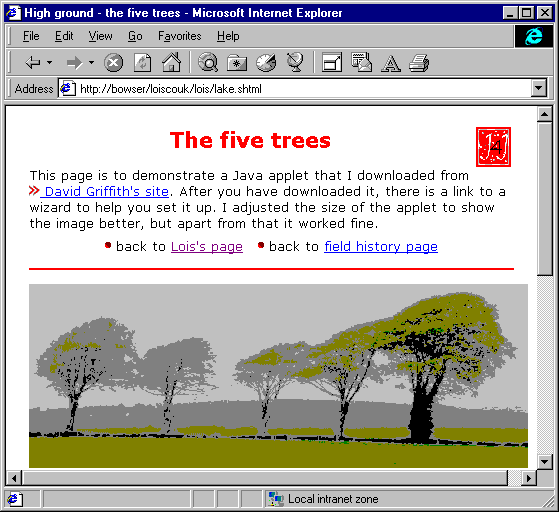 screen shot of web page at 16 colour depth setting
