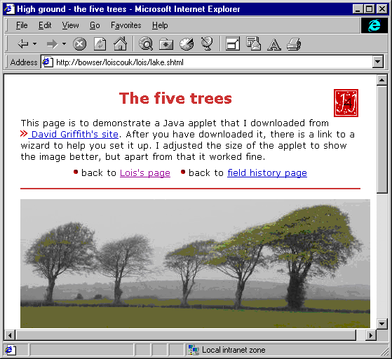 screen shot of web page at 256 colour depth setting