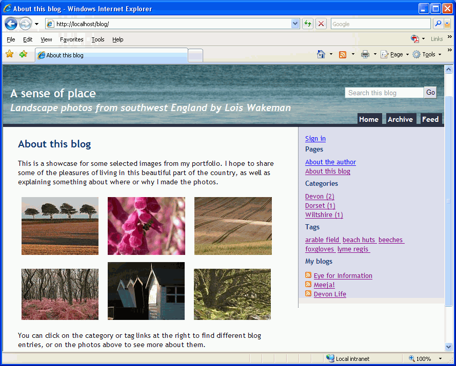 page seen in Internet Explorer 7